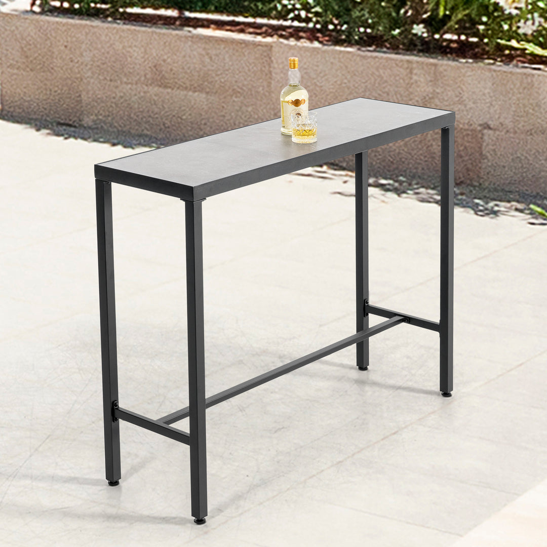 Outdoor Iron Bar Table with 3D-Print Tempered Glass Tabletop, Gray