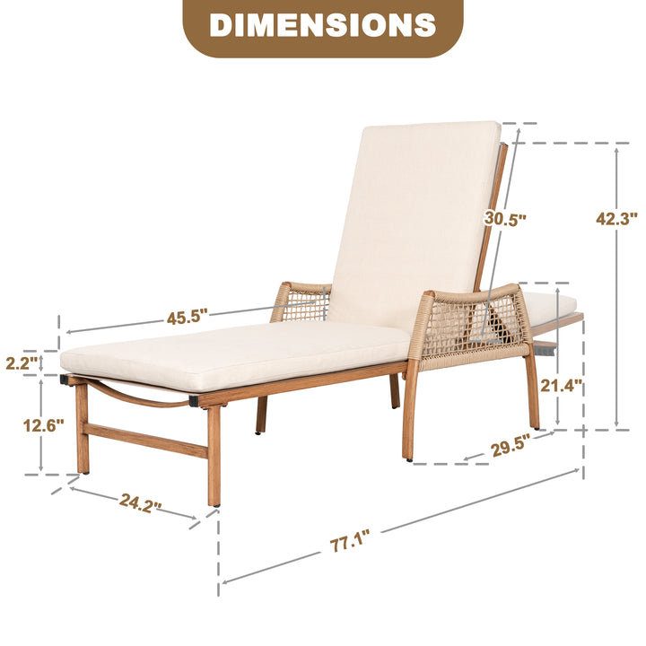 Outdoor Aluminum and Rattan Chaise Lounge Chair with 6-Position Adjustable Backrest, Brown and Beige
