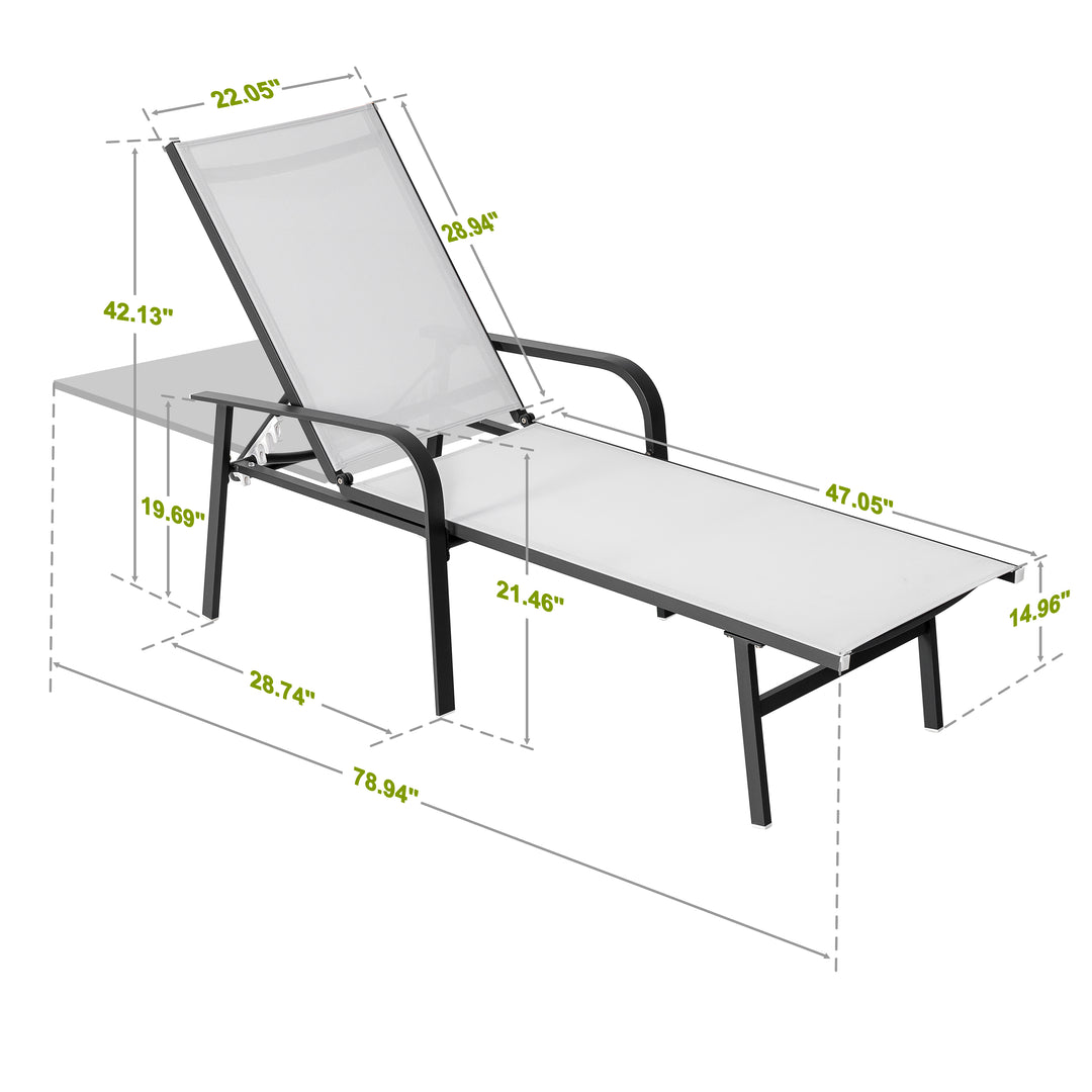 Outdoor Patio Folding Chaise Lounge Chair with 6-Position Adjustable Backrest and Breathable Textile Fabric, Beach, Yard, Pool, Lawn, Gray