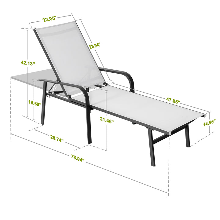 Outdoor Patio Folding Chaise Lounge Chair with 6-Position Adjustable Backrest and Breathable Textile Fabric, Beach, Yard, Pool, Lawn, Gray