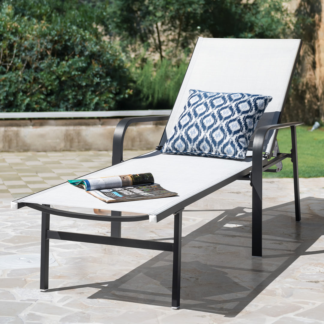 Outdoor Patio Folding Chaise Lounge Chair with 6-Position Adjustable Backrest and Breathable Textile Fabric, Beach, Yard, Pool, Lawn, Gray