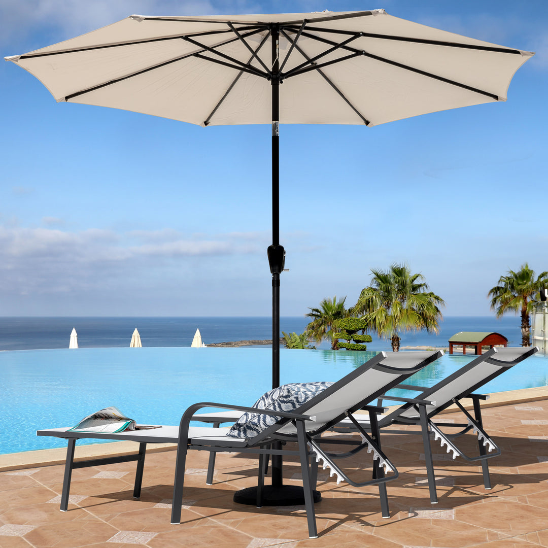 Outdoor Patio Folding Chaise Lounge Chair with 6-Position Adjustable Backrest and Breathable Textile Fabric, Beach, Yard, Pool, Lawn, Gray