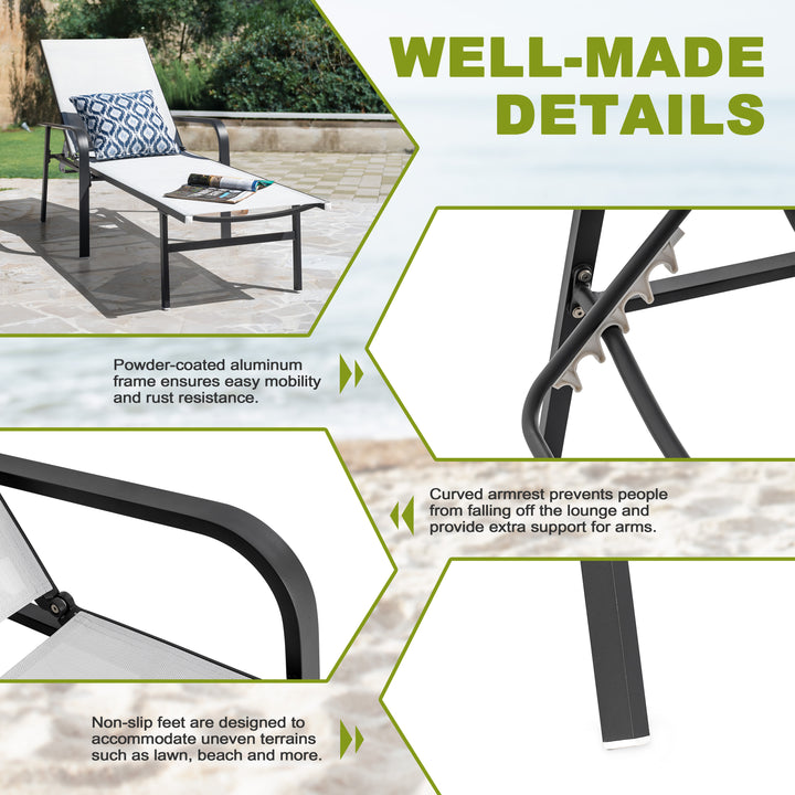Outdoor Patio Folding Chaise Lounge Chair with 6-Position Adjustable Backrest and Breathable Textile Fabric, Beach, Yard, Pool, Lawn, Gray