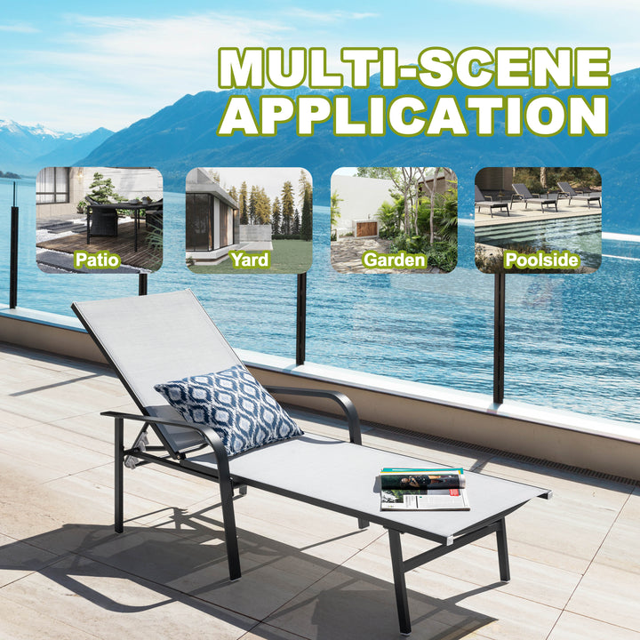 Outdoor Patio Folding Chaise Lounge Chair with 6-Position Adjustable Backrest and Breathable Textile Fabric, Beach, Yard, Pool, Lawn, Gray