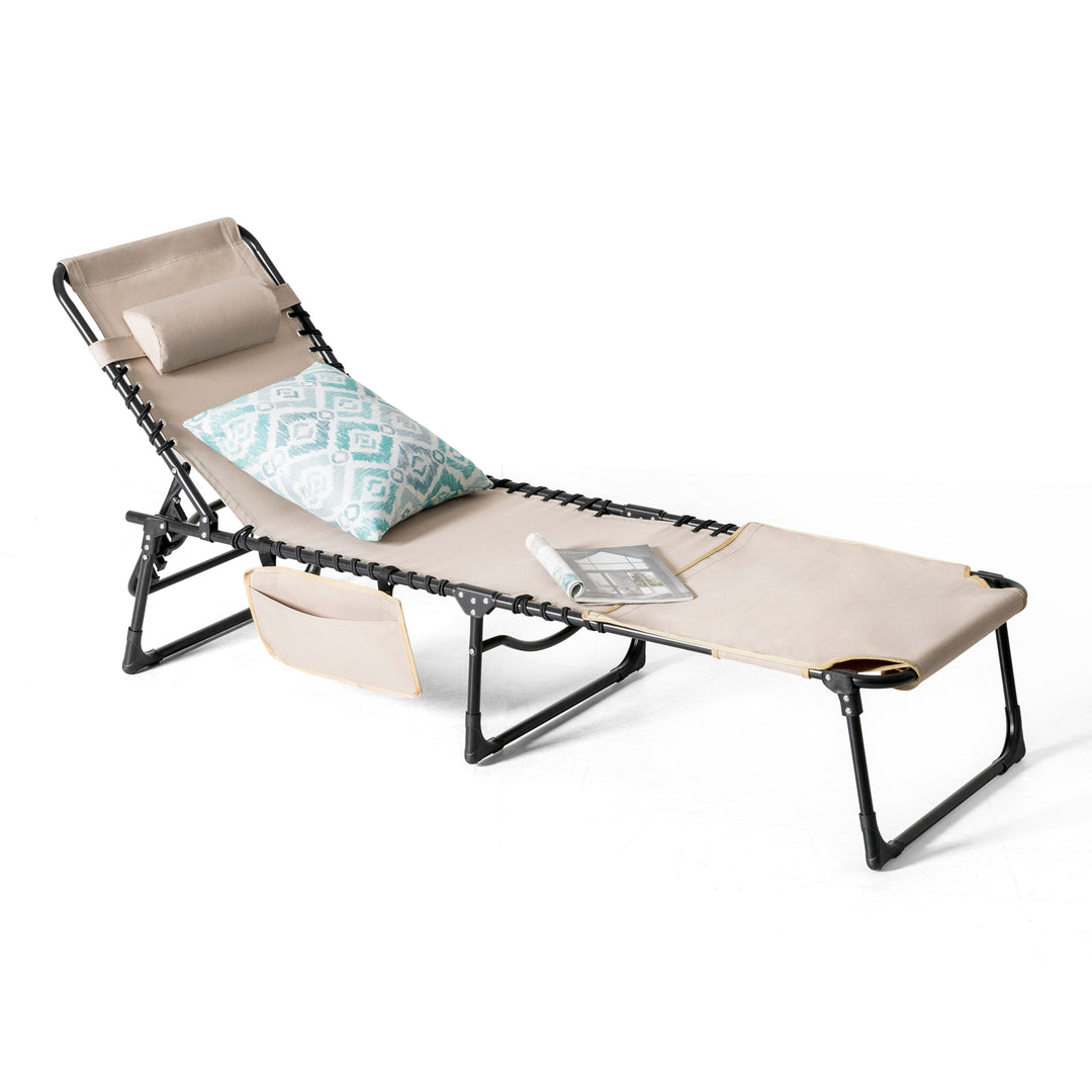 Outdoor Adjustable Oxford Lounge Chair Folding Tanning Chair with Pillow