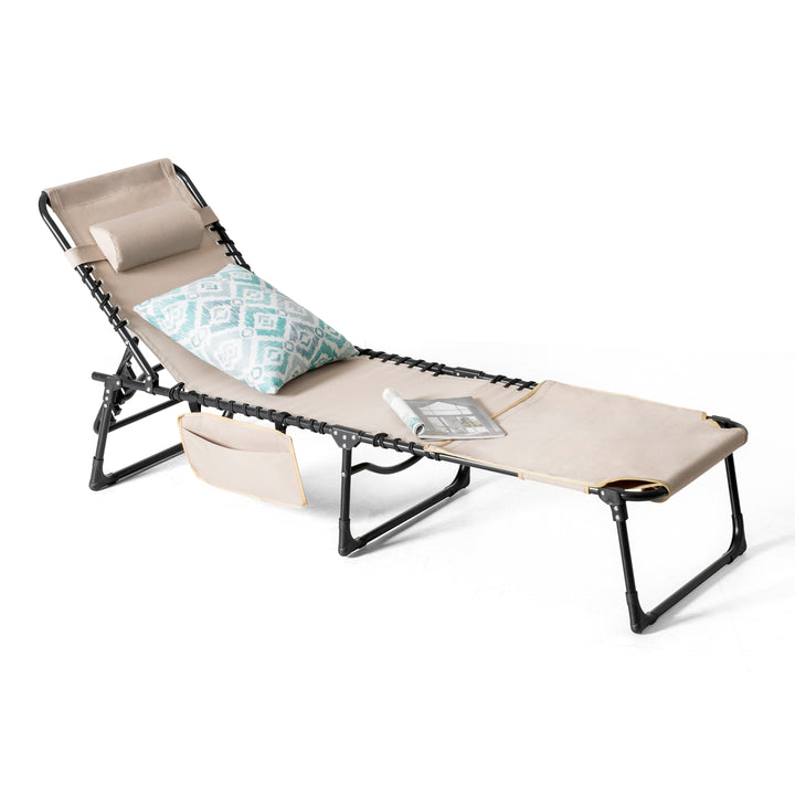 Outdoor Adjustable Oxford Lounge Chair Folding Tanning Chair with Pillow