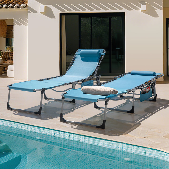 Outdoor Adjustable Textilene Lounge Chair Folding Tanning Chair with Pillow