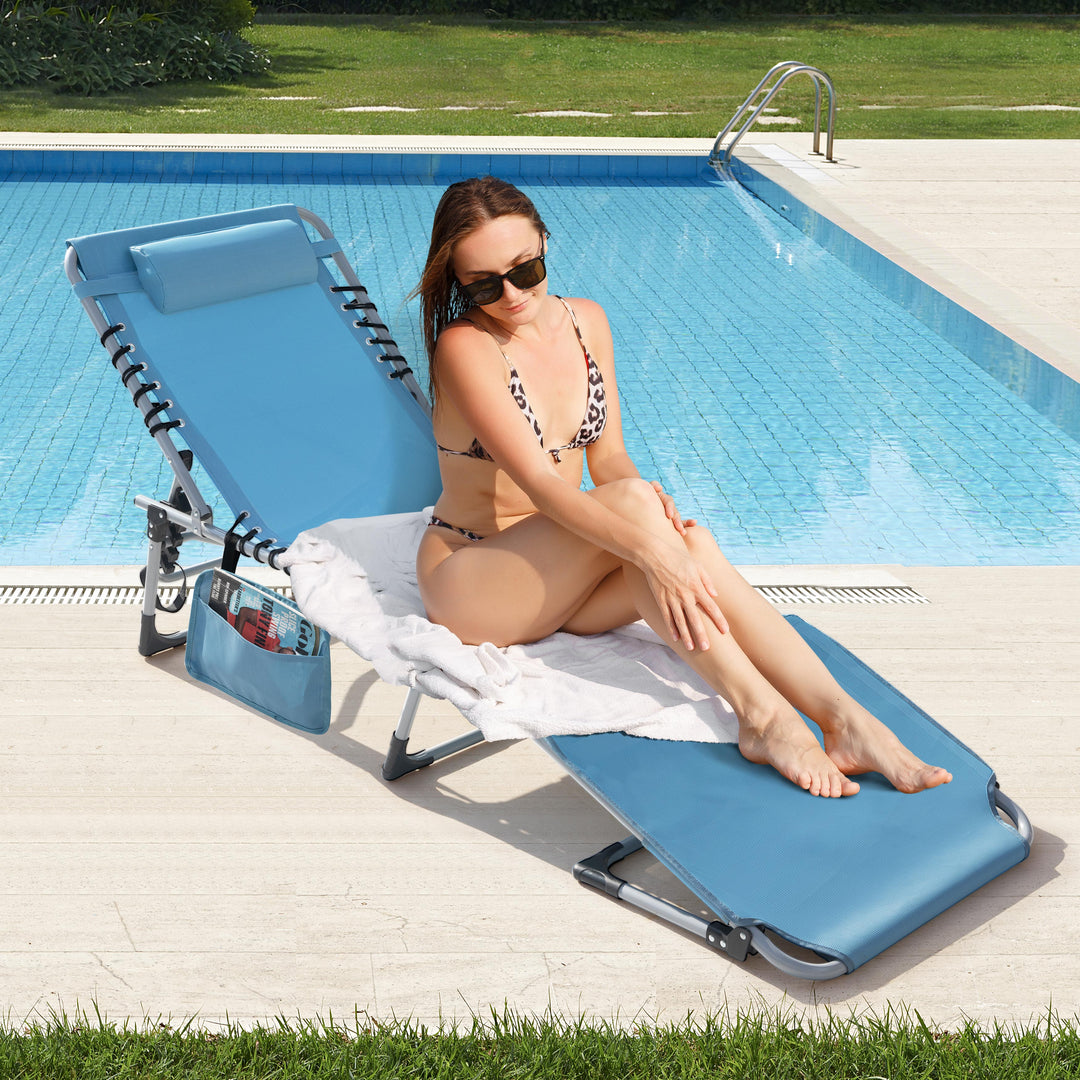 Outdoor Adjustable Textilene Lounge Chair Folding Tanning Chair with Pillow