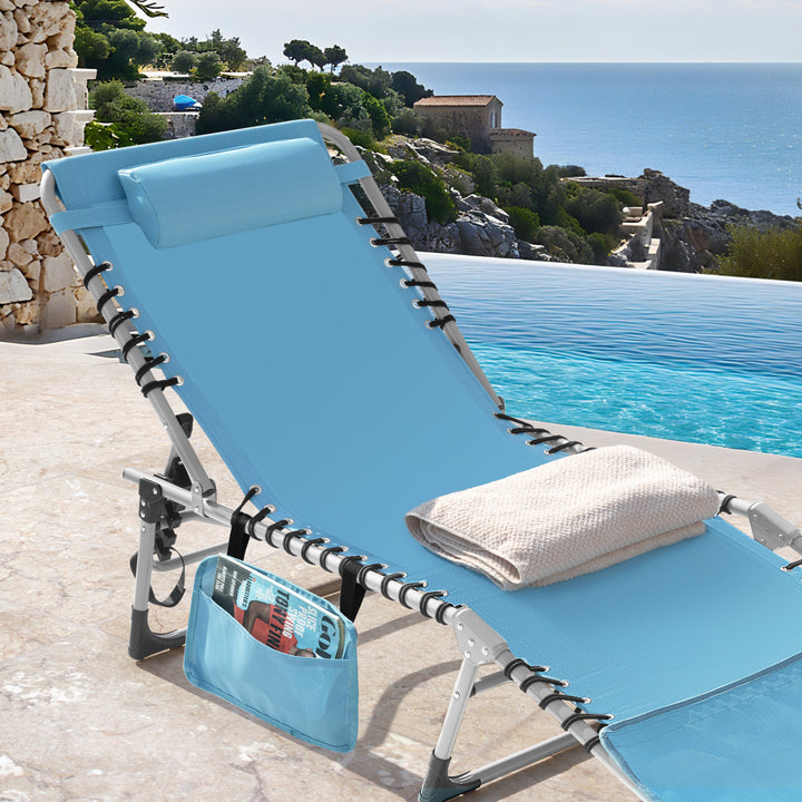 Outdoor Adjustable Textilene Lounge Chair Folding Tanning Chair with Pillow