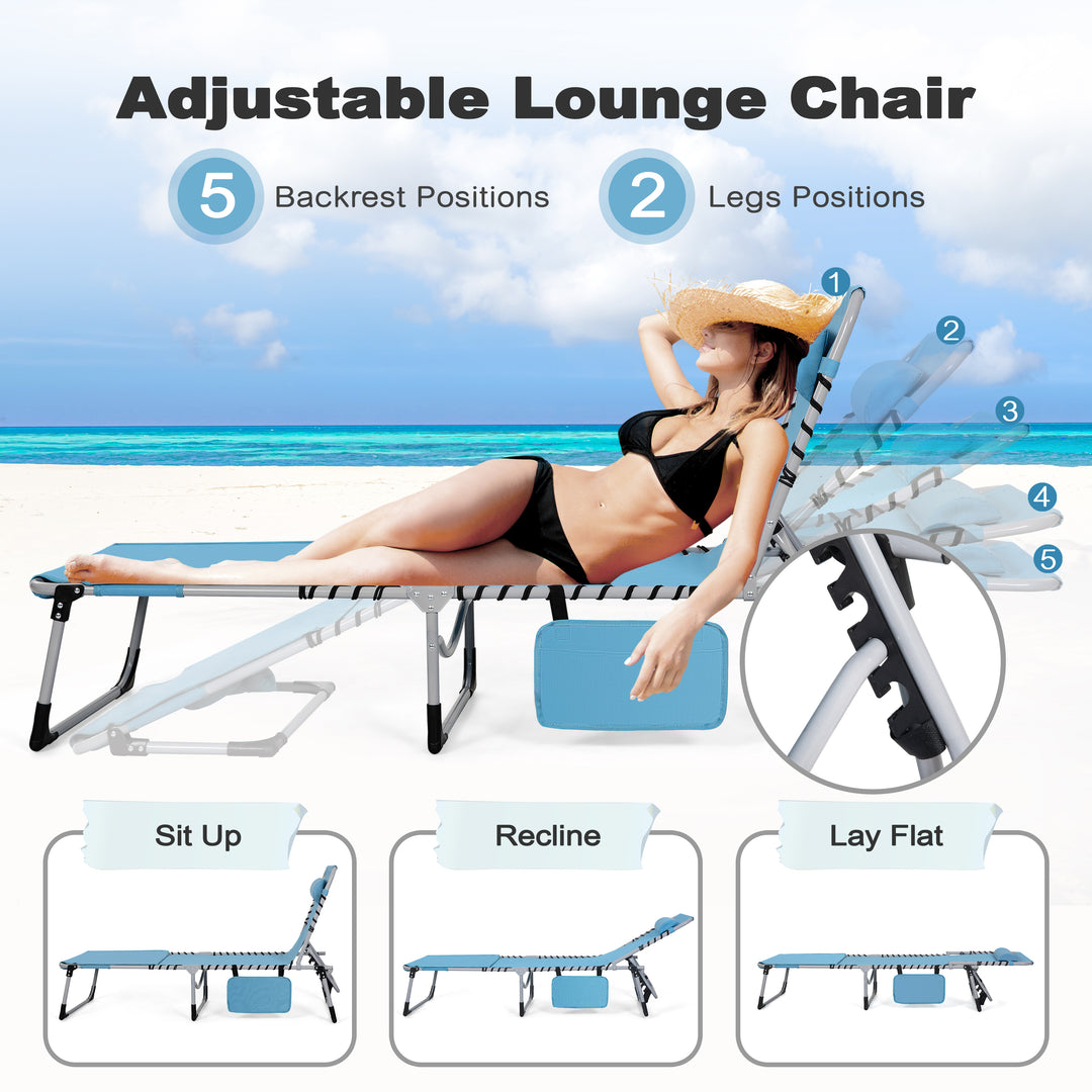 Outdoor Adjustable Textilene Lounge Chair Folding Tanning Chair with Pillow