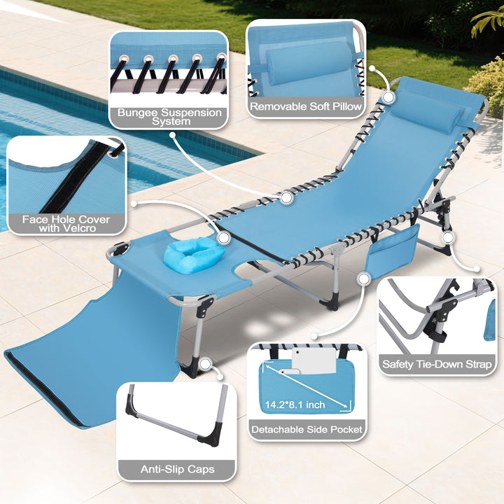 Outdoor Adjustable Textilene Lounge Chair Folding Tanning Chair with Pillow