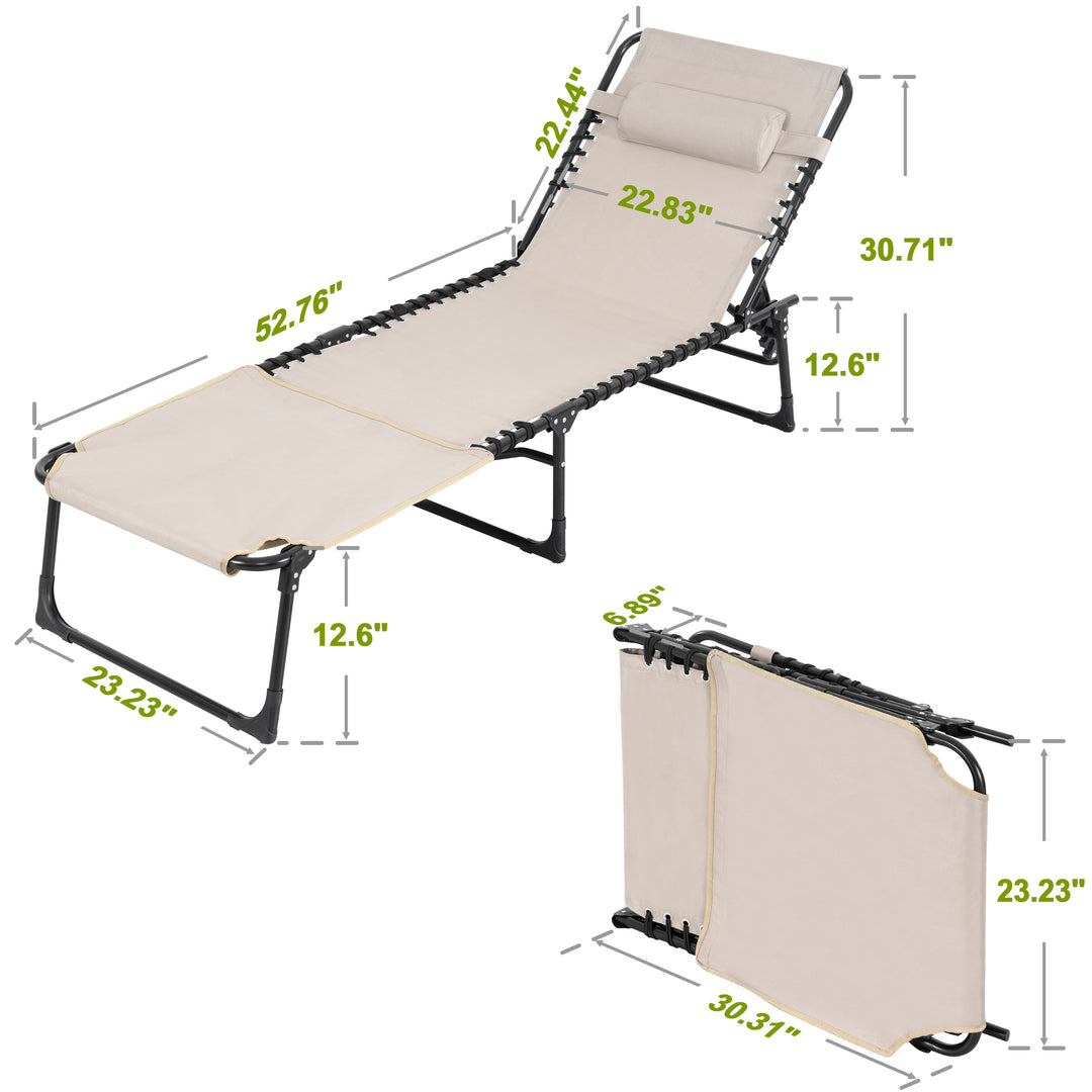 Outdoor Adjustable Oxford Lounge Chair Folding Tanning Chair with Pillow