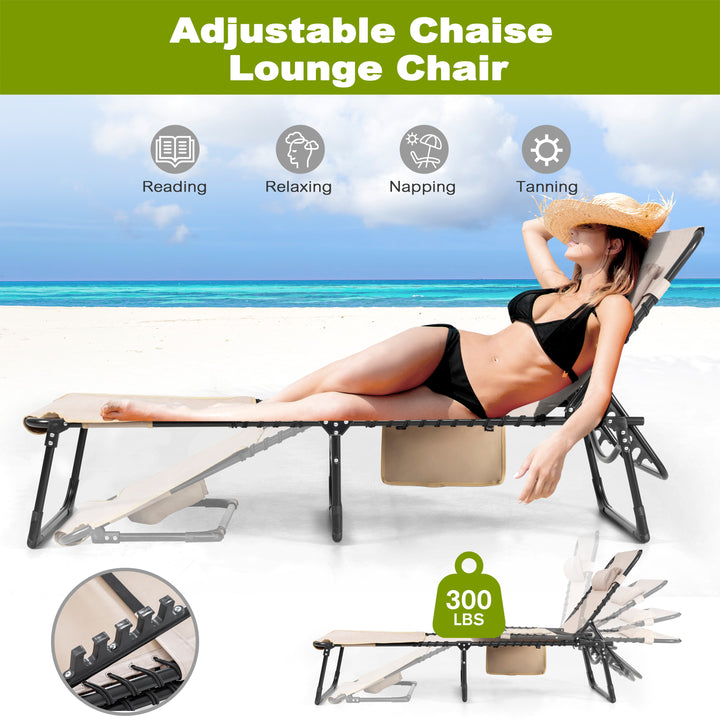 Outdoor Adjustable Oxford Lounge Chair Folding Tanning Chair with Pillow