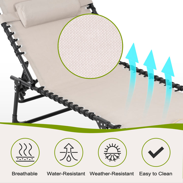 Outdoor Adjustable Oxford Lounge Chair Folding Tanning Chair with Pillow