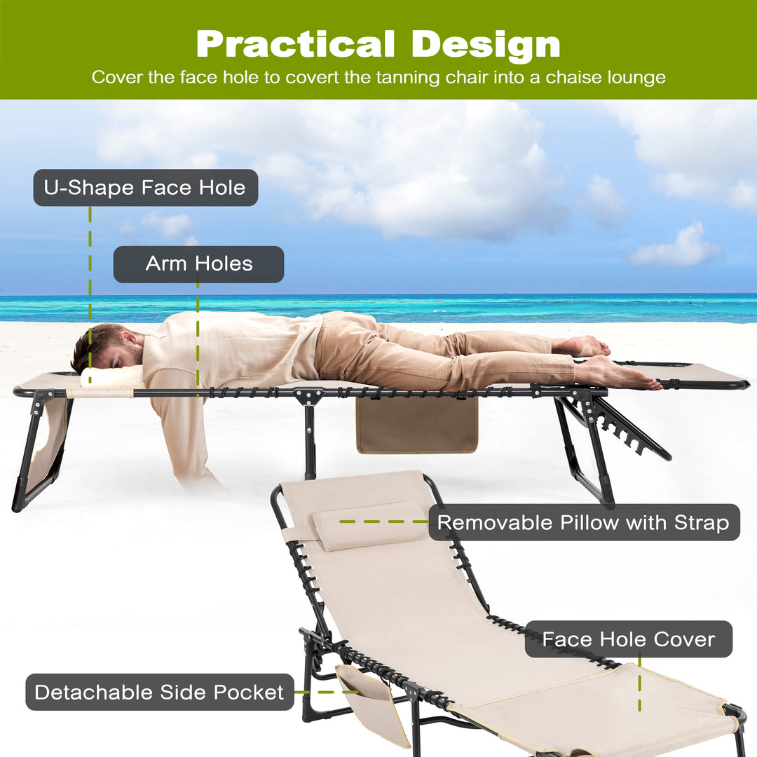 Outdoor Adjustable Oxford Lounge Chair Folding Tanning Chair with Pillow