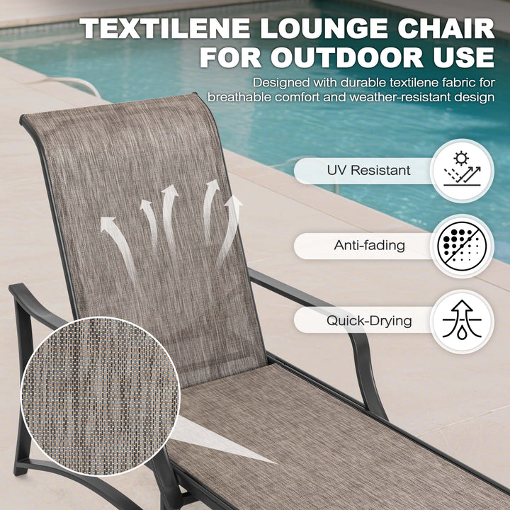 Outdoor Textilene Metal Lounge Chairs Set of 2, 5-Level Adjustable Backrest