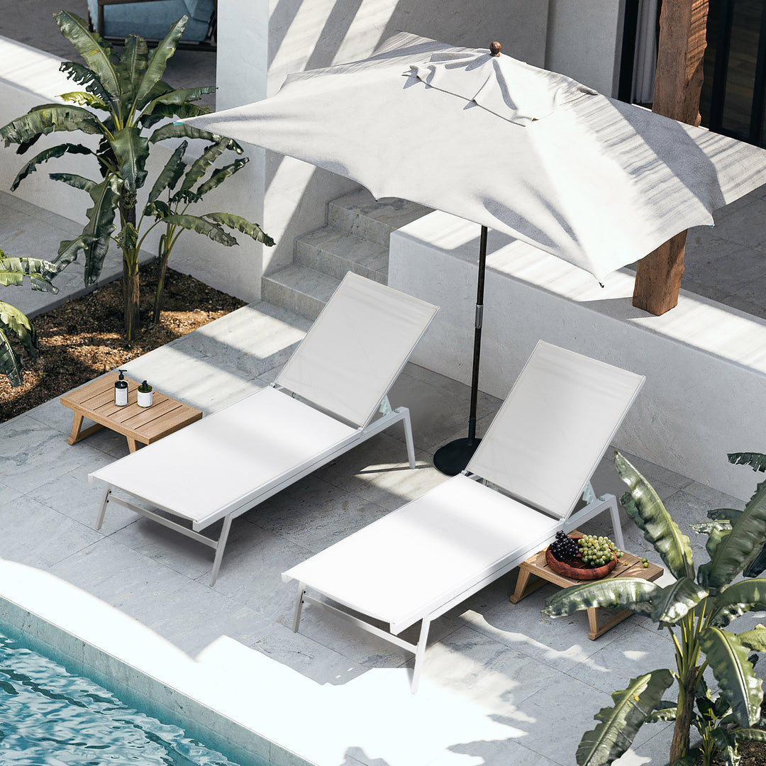 Outdoor Patio Chaise Lounge Chair All-Flat 5 Positions Chaise Lounge Chairs,Portable Folding Recliner, White