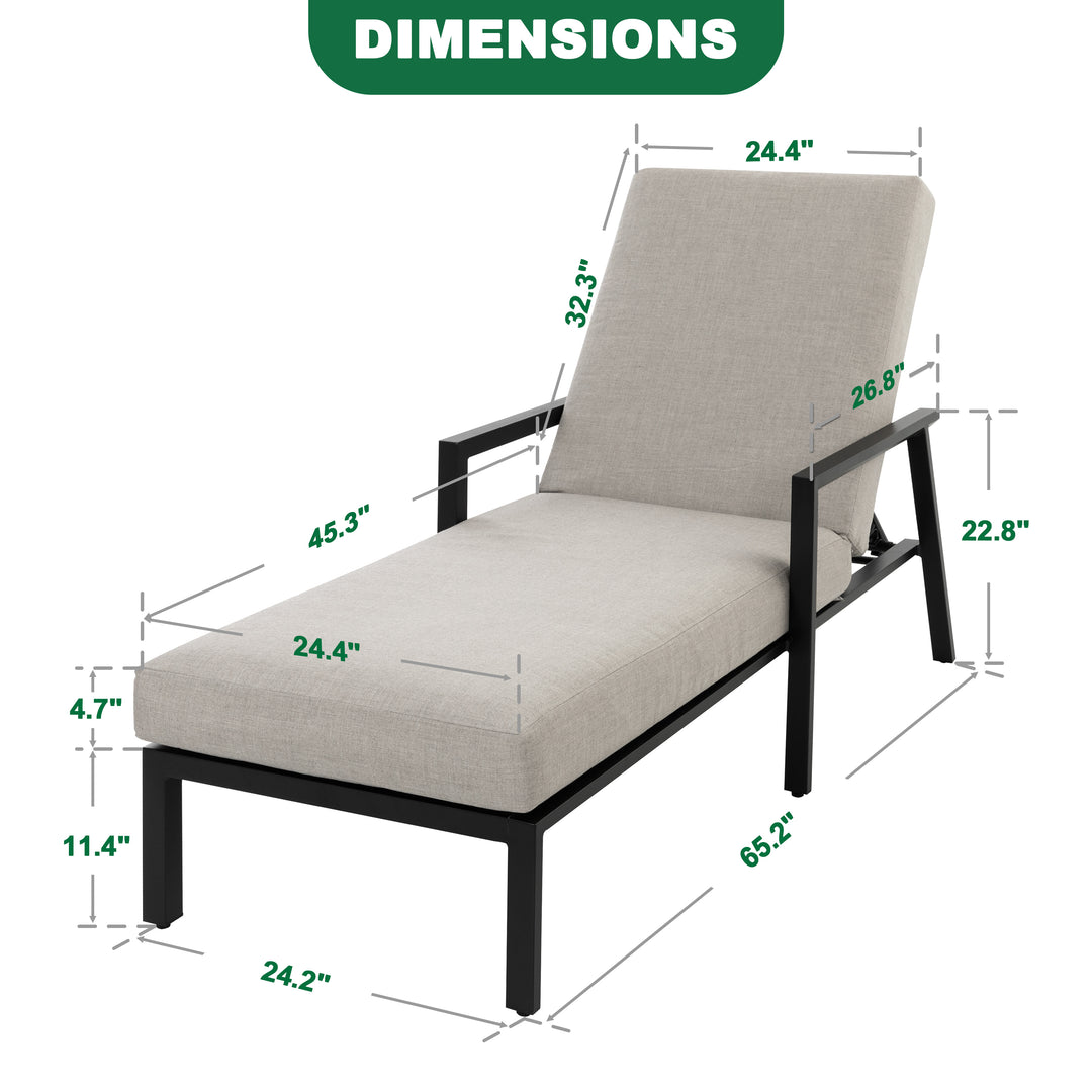 Outdoor Aluminum Chaise Lounge Chair with 6 Adjustable Backrest, Gray