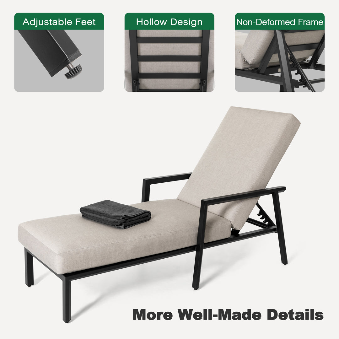 Outdoor Aluminum Chaise Lounge Chair with 6 Adjustable Backrest, Gray