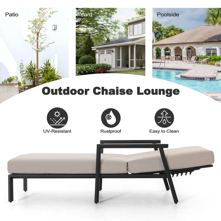 Outdoor Aluminum Chaise Lounge Chair with 6 Adjustable Backrest, Gray