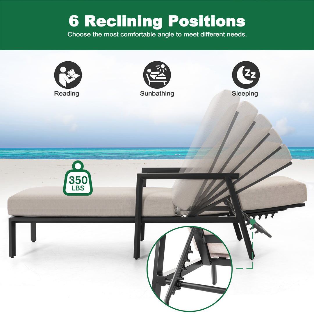 Outdoor Aluminum Chaise Lounge Chair with 6 Adjustable Backrest, Gray