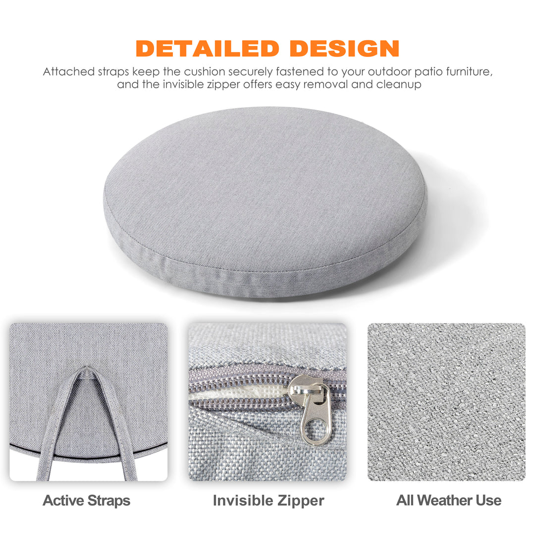 Outdoor 2-Pack 15'' x 1.4'' Gray Round Chair Seat Cushions with Straps