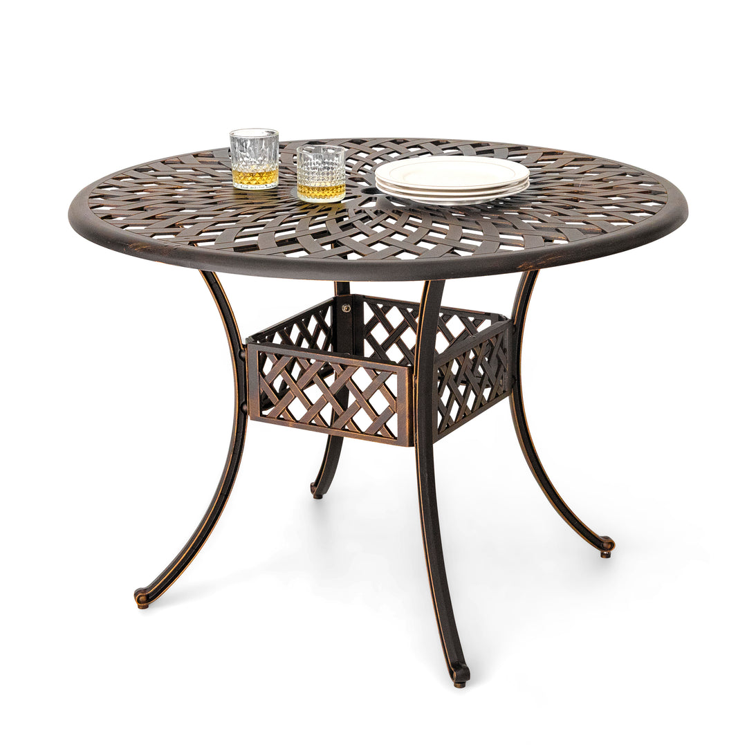 Outdoor Round Cast Aluminum Dining Table with 2.24'' Umbrella Hole