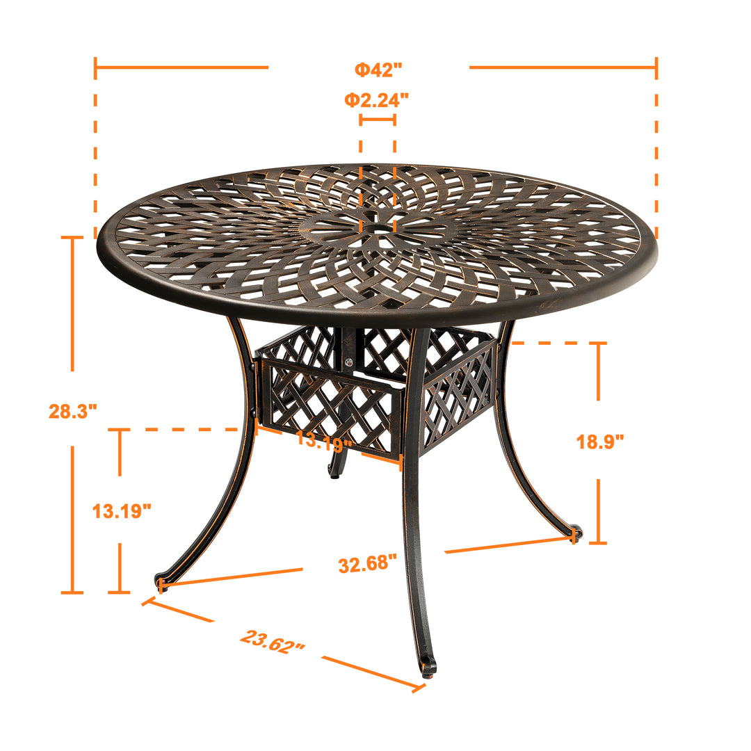 Outdoor Round Cast Aluminum Dining Table with 2.24'' Umbrella Hole