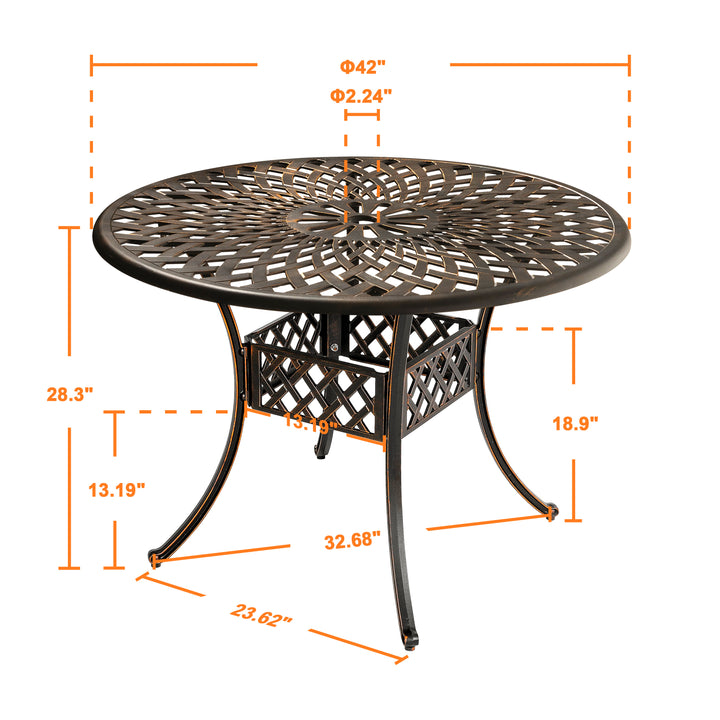 Outdoor Round Cast Aluminum Dining Table with 2.24'' Umbrella Hole
