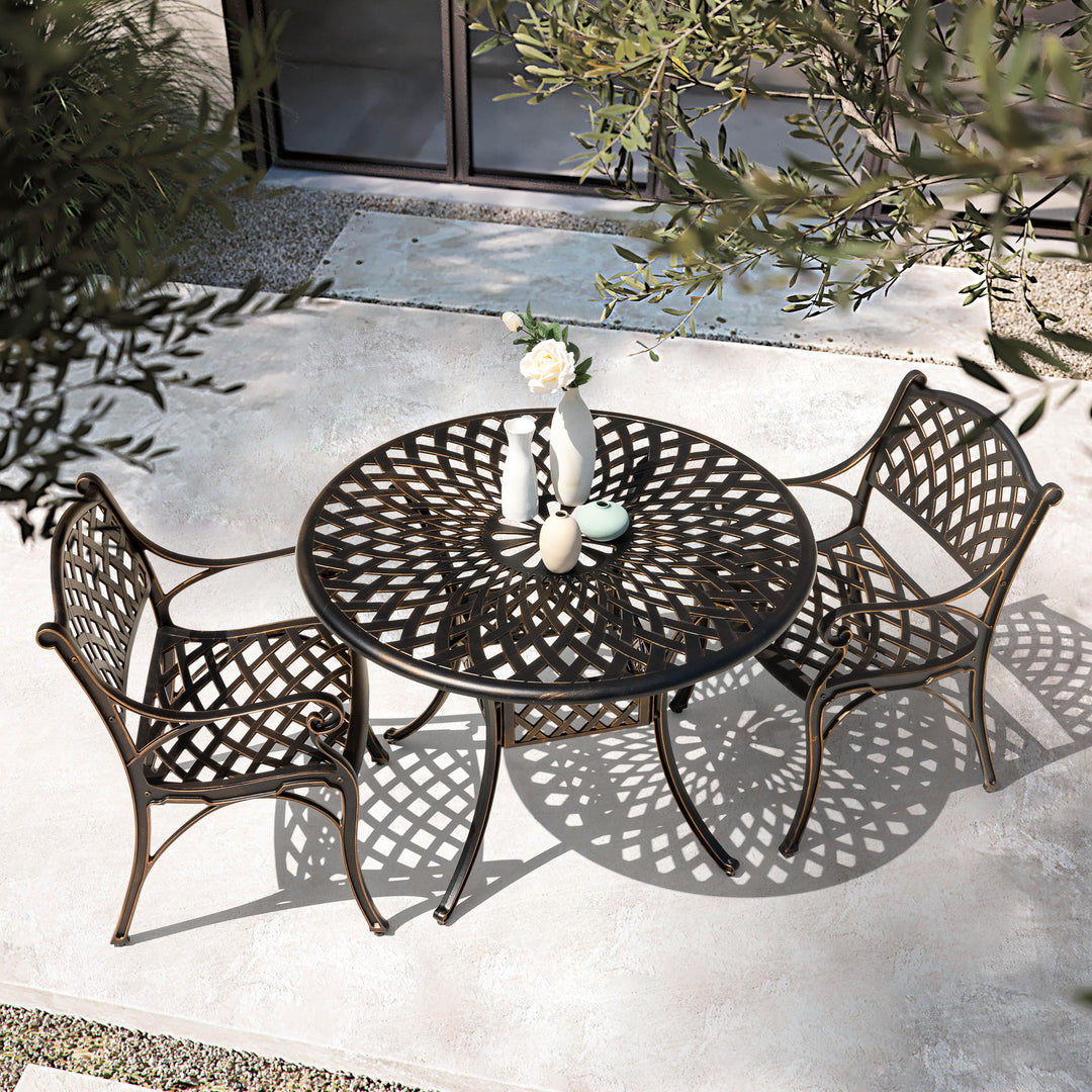 Outdoor Round Cast Aluminum Dining Table with 2.24'' Umbrella Hole