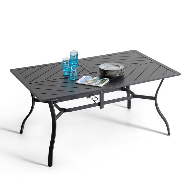 61'' x 37' Outdoor Rectangular Powder-coated Iron Frames Patio Dining Table with Umbrella Hole