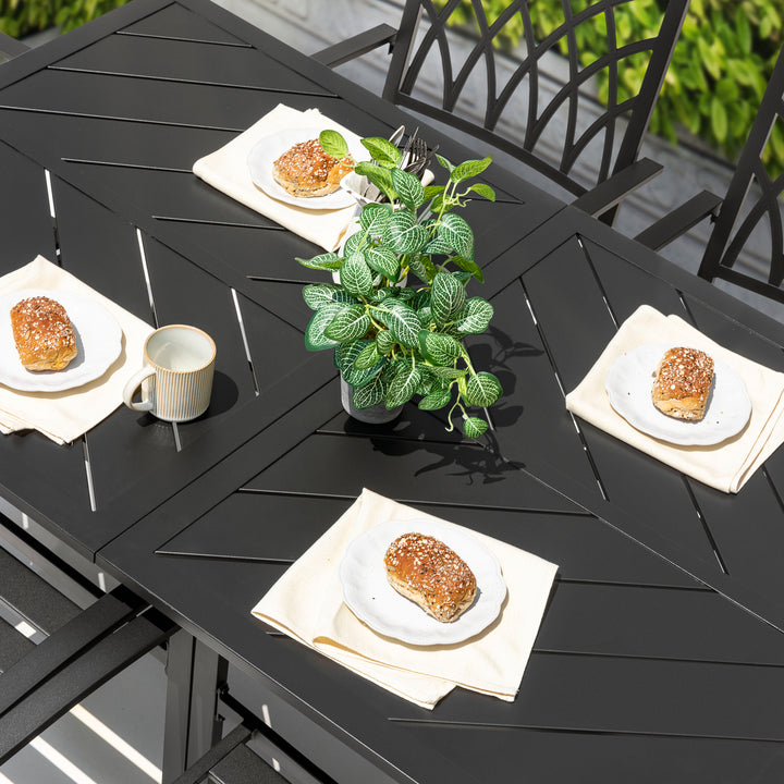 61'' x 37' Outdoor Rectangular Powder-coated Iron Frames Patio Dining Table with Umbrella Hole