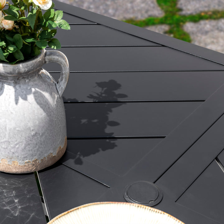 61'' x 37' Outdoor Rectangular Powder-coated Iron Frames Patio Dining Table with Umbrella Hole