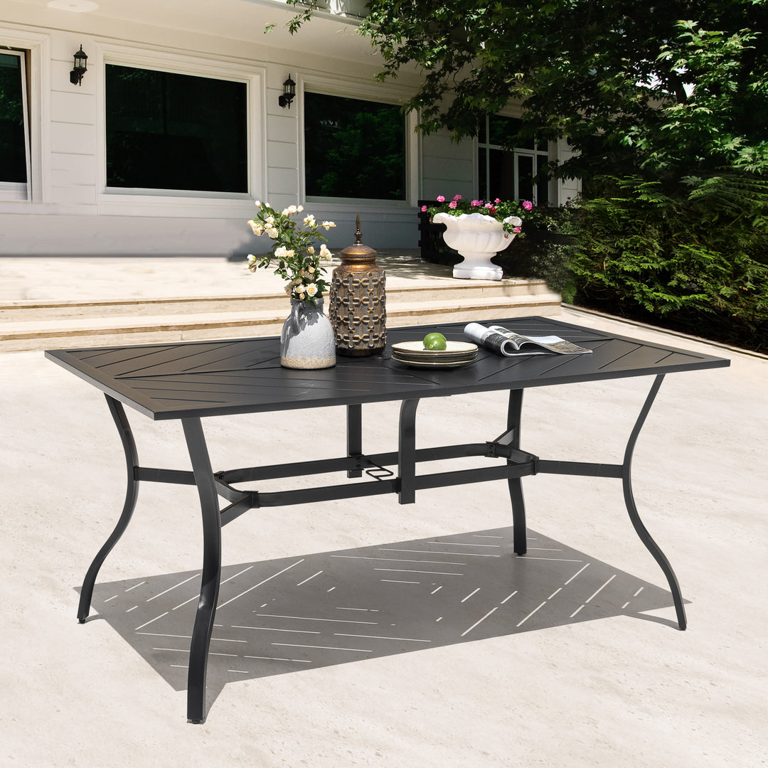 61'' x 37' Outdoor Rectangular Powder-coated Iron Frames Patio Dining Table with Umbrella Hole