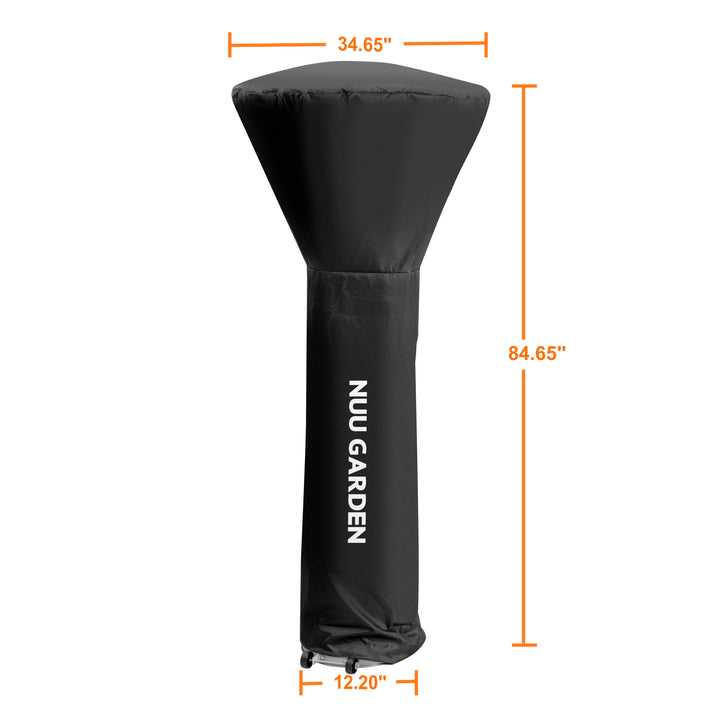 Patio Heater Cover with Zipper, High-Density Oxford Fabric, Water-Resistant, Dust-Resistant, Wind-Resistant, UV-Resistant, Snow-Resistant, Black, 85'' Height x 35" Dome x 18" Base