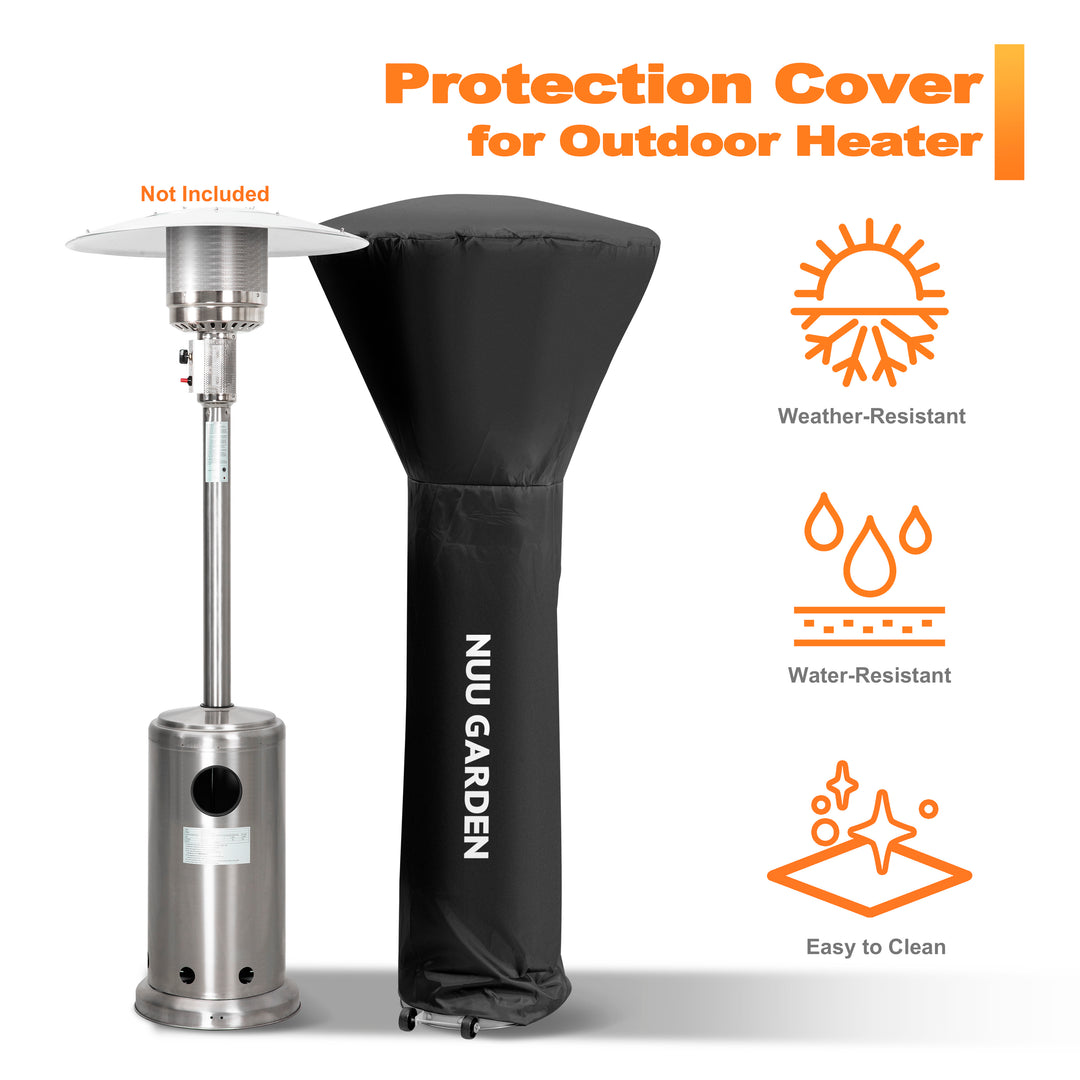 Patio Heater Cover with Zipper, High-Density Oxford Fabric, Water-Resistant, Dust-Resistant, Wind-Resistant, UV-Resistant, Snow-Resistant, Black, 85'' Height x 35" Dome x 18" Base