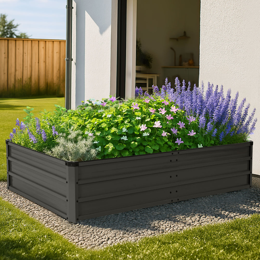 Rectangular Galvanized Raised Garden Bed Planter Box, Dark Gray