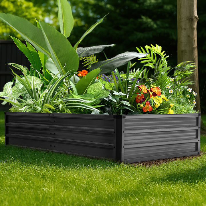 Rectangular Galvanized Raised Garden Bed Planter Box, Dark Gray