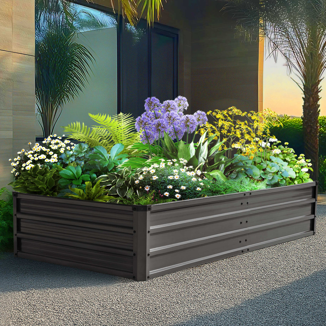 Rectangular Galvanized Raised Garden Bed Planter Box, Dark Gray