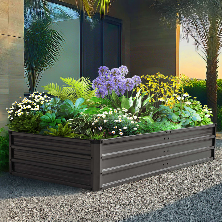 Rectangular Galvanized Raised Garden Bed Planter Box, Dark Gray