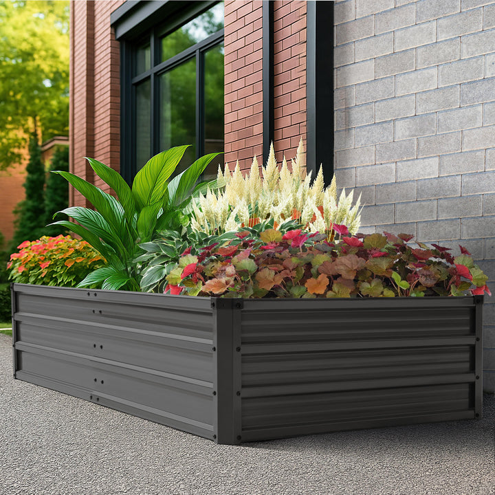 Rectangular Galvanized Raised Garden Bed Planter Box, Dark Gray