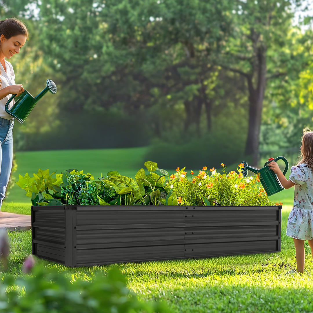 Rectangular Galvanized Raised Garden Bed Planter Box, Dark Gray