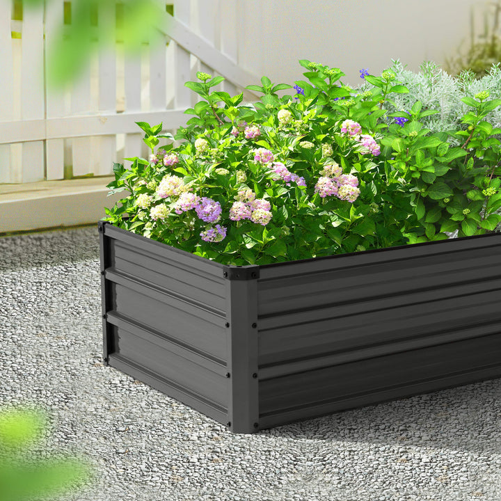 Rectangular Galvanized Raised Garden Bed Planter Box, Dark Gray