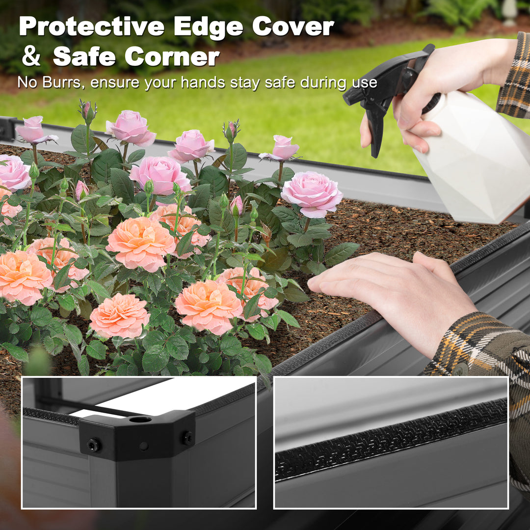 Rectangular Galvanized Raised Garden Bed Planter Box, Dark Gray