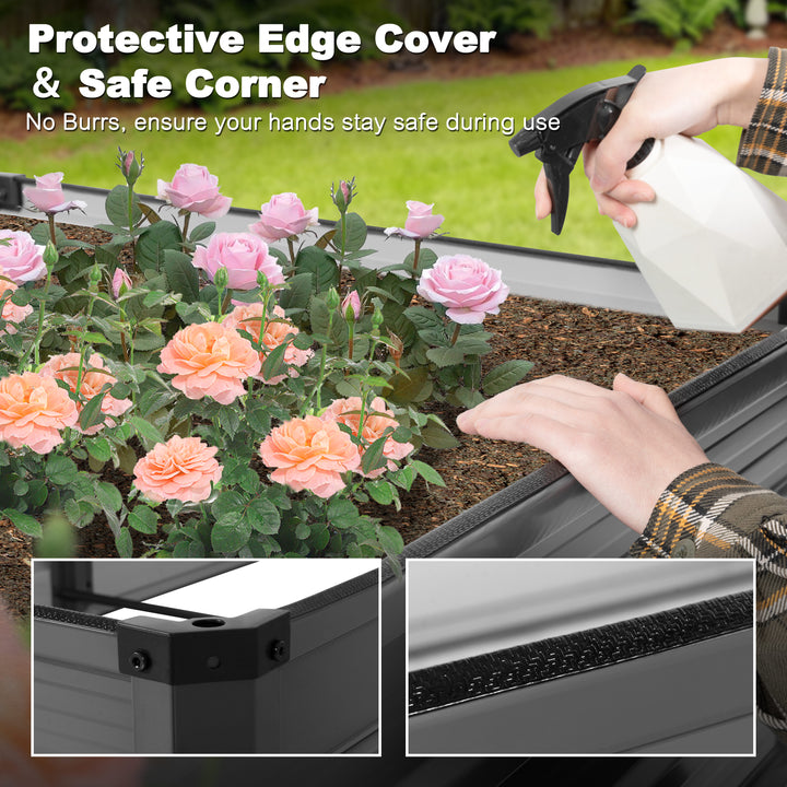 Rectangular Galvanized Raised Garden Bed Planter Box, Dark Gray