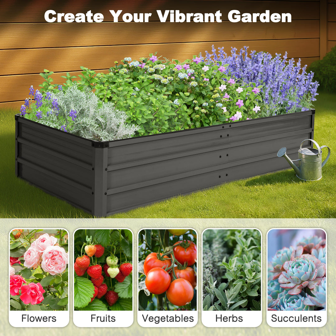 Rectangular Galvanized Raised Garden Bed Planter Box, Dark Gray