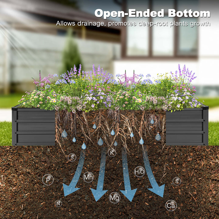 Rectangular Galvanized Raised Garden Bed Planter Box, Dark Gray
