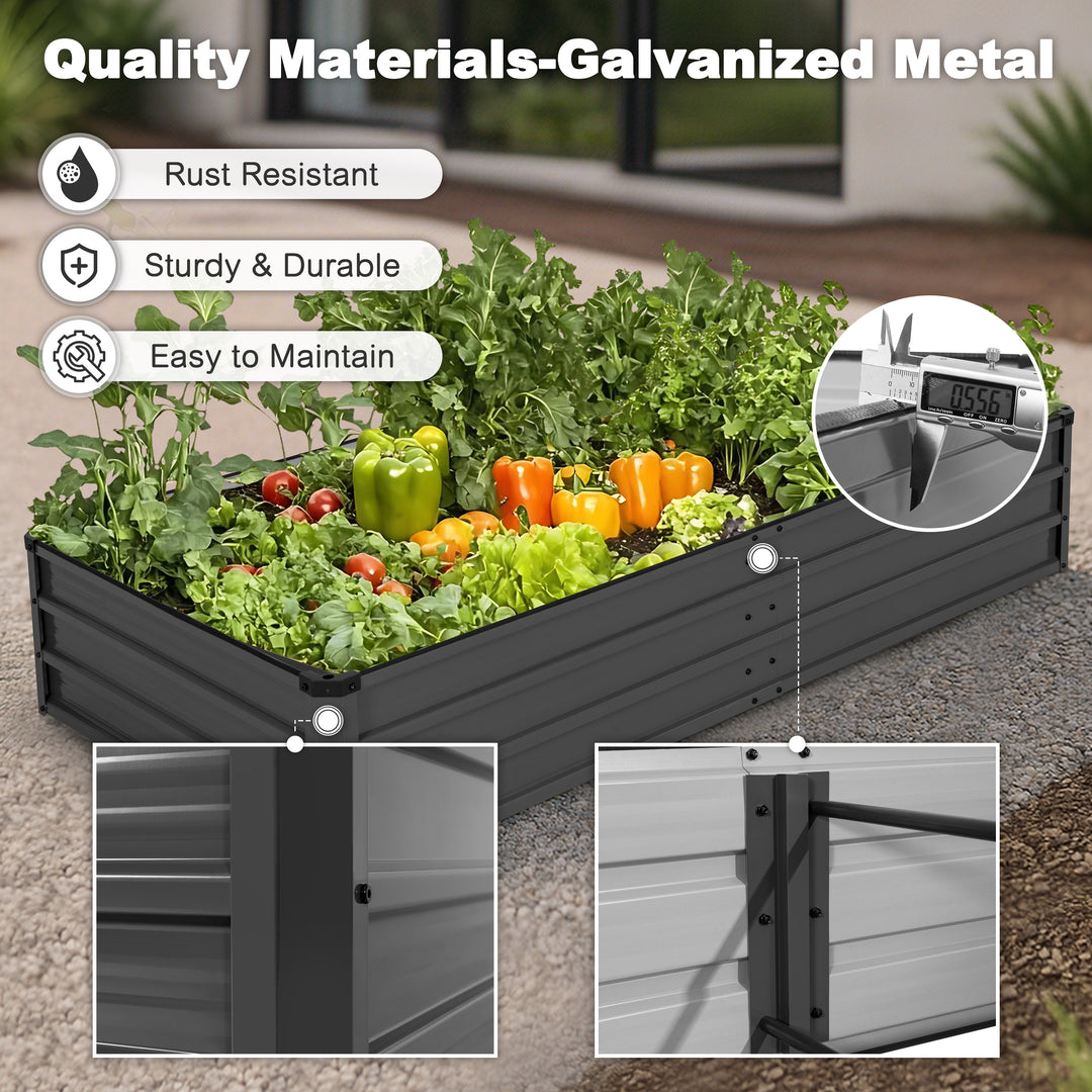 Rectangular Galvanized Raised Garden Bed Planter Box, Dark Gray