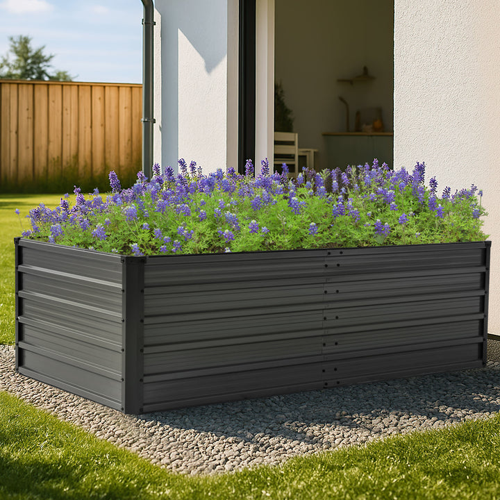 Rectangular Galvanized Raised Garden Bed Planter Box, Dark Gray