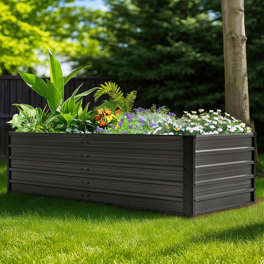 Rectangular Galvanized Raised Garden Bed Planter Box, Dark Gray
